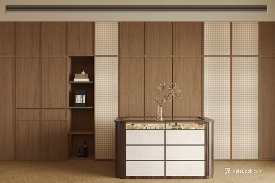 Modern Luxury Walk-in Closet Interior Design With Wooden Wardrobes Drawer Cabinet And Decorative Vase 3d model 