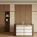 Modern Luxury Walk-in Closet Interior Design With Wooden Wardrobes Drawer Cabinet And Decorative Vase