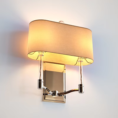 Modern Wall Lamp With Beige Fabric Lampshade And Chrome Metal Arms Design 3d model