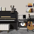 Creative Room Setup With Piano Guitar And Wall Paintings For Music And Art Enthusiasts