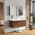 Modern Bathroom Wooden Vanity Cabinet With Mirror Sink And Natural Light
