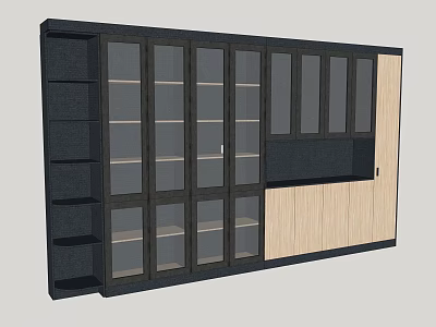Modern Bookcase Design With Glass Doors Light Wood Panels And Multifunctional Shelves 3d model
