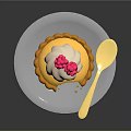 Delicious Yellow Pie With White Cream Pink Raspberries On White Plate And Golden Spoon