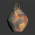 Carved Ceramic Sculpture With Green Orange Hues Textured Surface And Curved Spout Handle