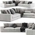 Comfortable Light Gray Sectional Sofa With Multiple Throw Pillows And Soft Blanket 3d model