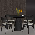 Elegant Round Negotiation Table With Four Chairs And Vase On Wooden Textured Walls