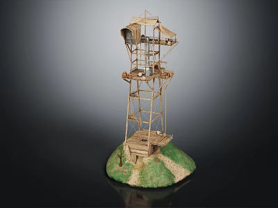 Handcrafted Bamboo Tower Structure With Multi Level Platforms And Grass Base 3d model