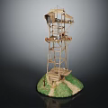Handcrafted Bamboo Tower Structure With Multi Level Platforms And Grass Base 3d model