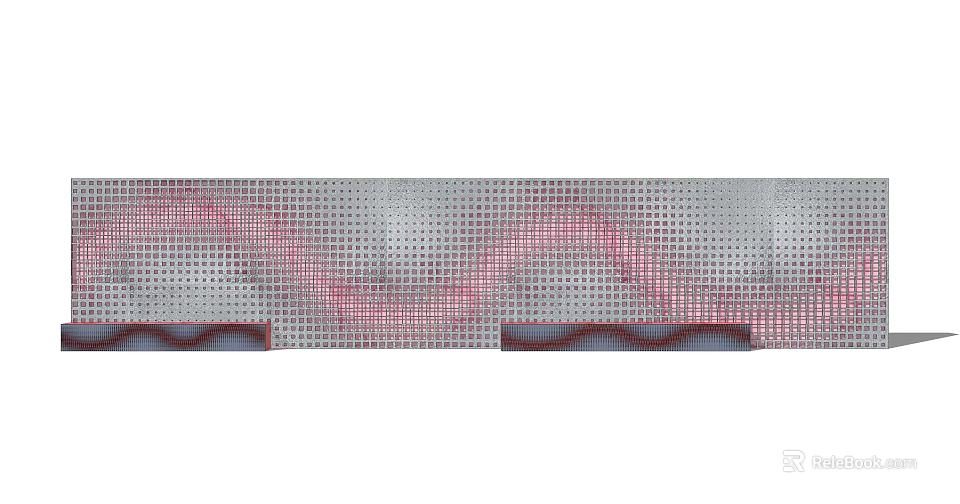 Modern Feature Wall With Grid Texture And Pink Wave Pattern On Gray Background Design 3d model