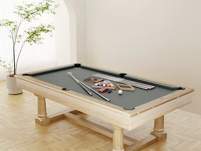 Billiard Table Sports Equipment With Wooden Frame Cues And Balls In Indoor Room 3d model
