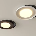 Two Round Ceiling Lights With Black And White Frames And Warm Light Illumination On Ceiling 3d model
