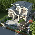 Elegant Two Story Detached Villa with Lush Greenery Private Garden and Outdoor Patio Seating