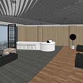 Modern Public Office Space With Large Windows Sofas Bookshelves And Bright Atmosphere 3d model