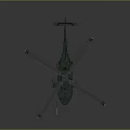 Green Military Helicopter With Blue Rotors And Detailed Fuselage Design