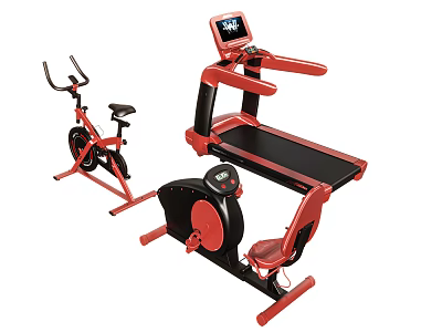 Red Home Gym Sports Equipment Set Including Treadmill Exercise Bike And Elliptical Trainer 3d model