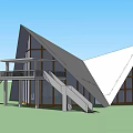 Modern Detached Villa Featuring Geometric Roof Large Glass Windows and Balcony Staircase