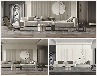Quiet sofa tea table combination 3d model