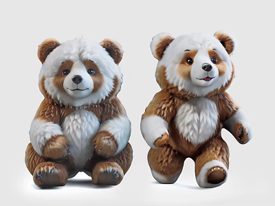 Red Panda Plush Toys with White and Brown Fur in Different Poses Sitting and Standing 3d model
