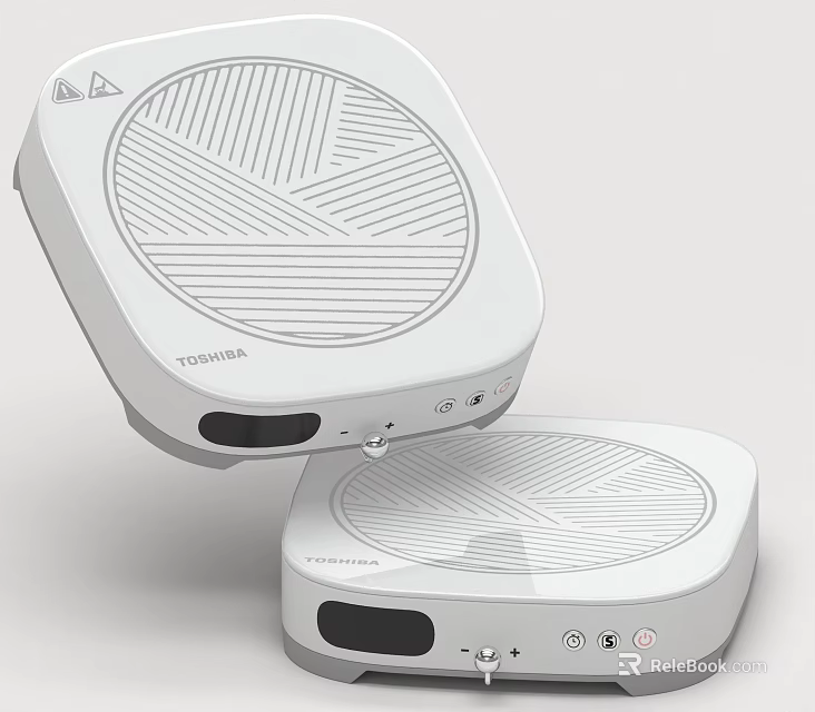 Modern White Circular Toshiba Kitchen Appliances With Control Panel And Cooking Functions 3d model