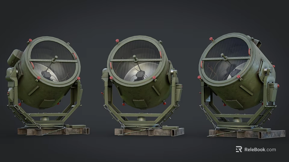 Green Industrial Outdoor Searchlights With Metal Brackets And Ground Mounted Design 3d model 