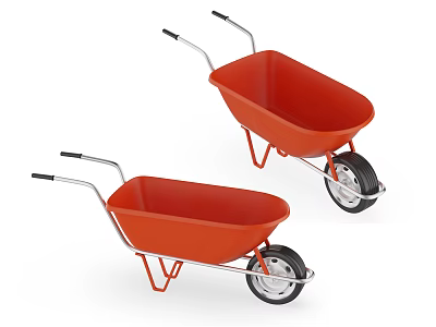 Two Red Kids Play Carts With Metal Frames Handles And Wheels For Outdoor Fun 3d model