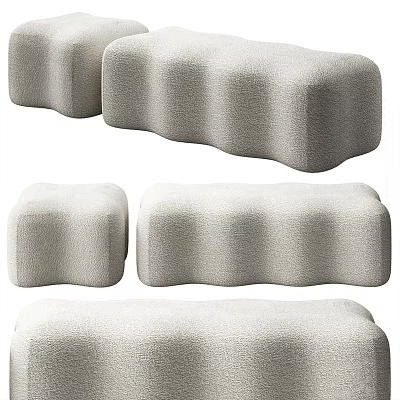 Modern Soft Sofa Bench With Wave Shape Design Fluffy Light Gray Fabric 3d model