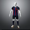 Modern Soccer Jersey with Blue Red Stripes Team Badge Matching Shorts Socks and Cleats