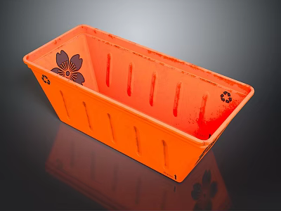 Orange Rectangular Storage Box With Decorative Flower Pattern For Household Organizing 3d model