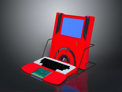 Modern Red Electronic Device Structure With Blue Screen Keyboard And Stand 3d model