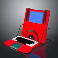 Modern Red Electronic Device Structure With Blue Screen Keyboard And Stand