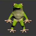 Realistic Vibrant Green Frog With Large Eyes In Sitting Pose On Black Surface