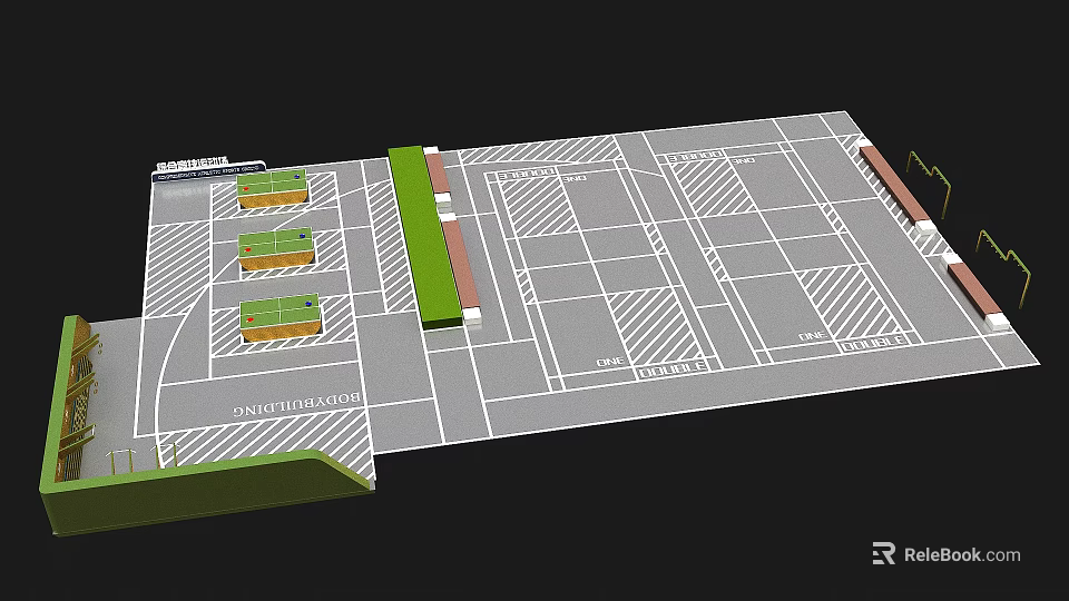 Garden Landscape Design With Parking Lot Green Belt And Pathway Layout 3d model 