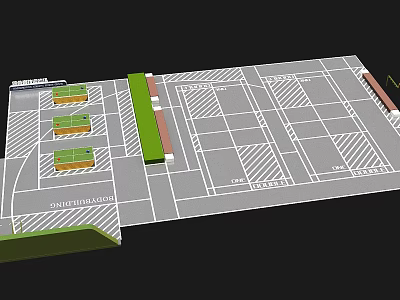 Garden Landscape Design With Parking Lot Green Belt And Pathway Layout 3d model