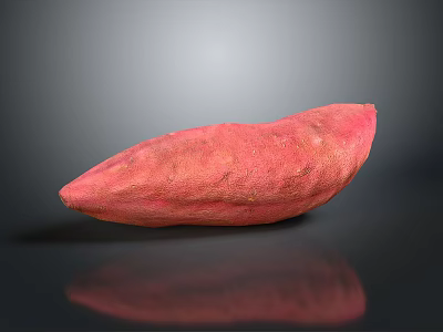 Pink Sweet Potato With Textured Surface Displayed On Black Background And Reflection 3d model