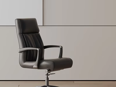 Modern Black Leather Office Chair With Armrests And Metal Base Design 3d model