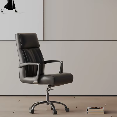 Modern Black Leather Office Chair With Armrests And Metal Base Design 3d model