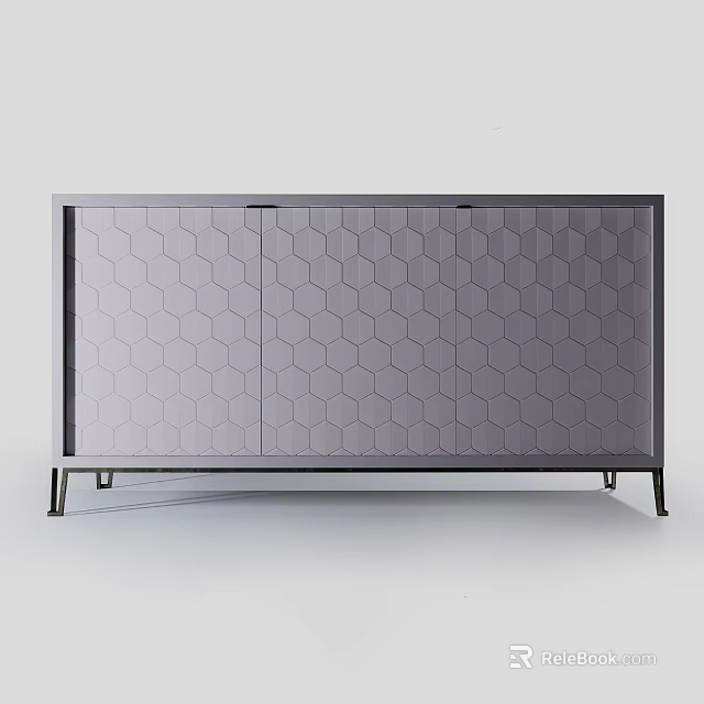 Modern Gray Decorative Cabinet With Hexagonal Pattern Front Panel And Metal Legs 3d model 