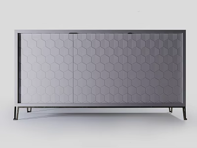 Modern Gray Decorative Cabinet With Hexagonal Pattern Front Panel And Metal Legs 3d model