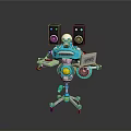 3D Blue Robot Model Featuring Dual Speakers Turntables Control Panel And Wheeled Base