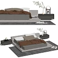 Modern Double Bed Minimalist Double Bedside Cabinet Carpet 3d model