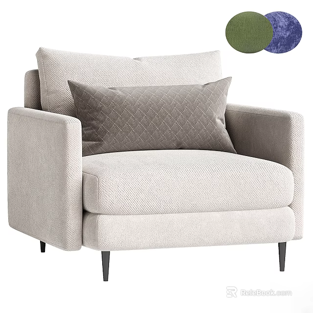 Stylish Modern Armchair With Neutral Fabric Upholstery And Plush Decorative Pillow 3d model 