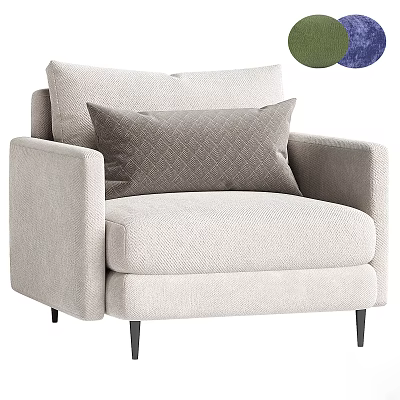 Stylish Modern Armchair With Neutral Fabric Upholstery And Plush Decorative Pillow 3d model