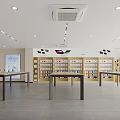Modern Specialty Store Interior With Display Tables Product Screens And Bright Lighting Design