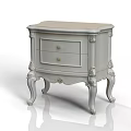 Light Gray Bedside Table With Two Drawers And Carved Decorative Legs