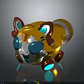 Yellow Space Exploration Toy Rover With Red Ears Blue Eyes And Orange Stripes