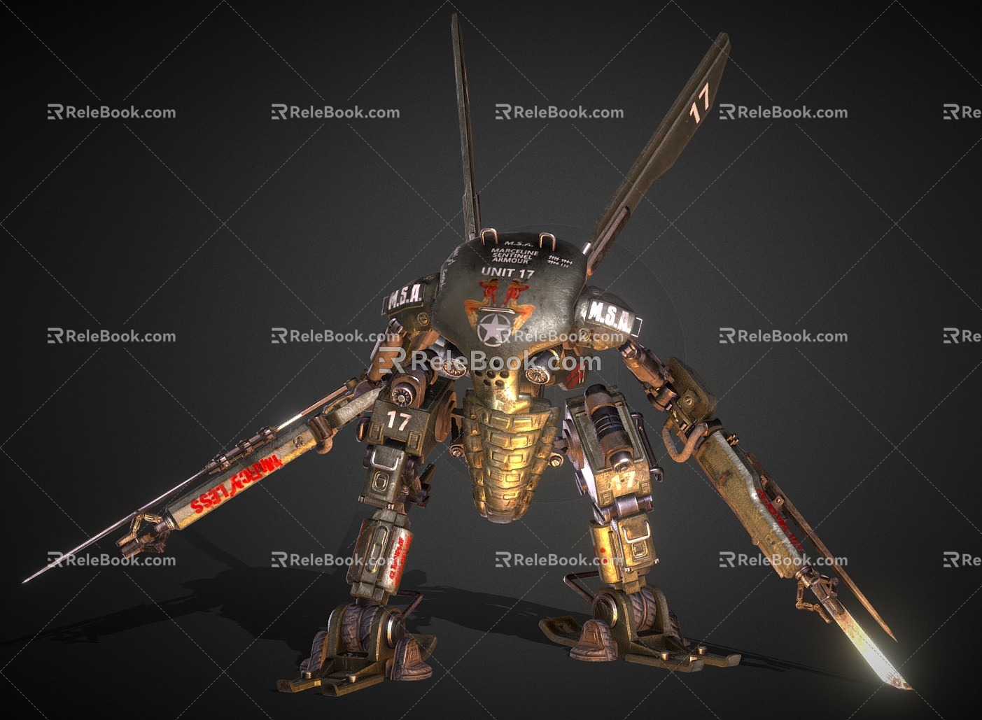 Robot Double Knife Sci-Fi Robot Future Robot War Machine Steampunk Cyberpunk 3d model