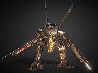 Futuristic Electric Robot Toy Featuring Mechanical Legs Sword Weapons And Metallic Texture Design 3d model