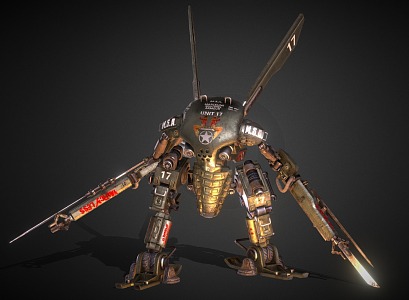 Robot Double Knife Sci-Fi Robot Future Robot War Machine Steampunk Cyberpunk 3d model