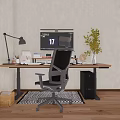 Home Office Desk And Chair Set With Monitor Lamp Globe And Plant
