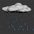 White Clouds With Falling Blue Raindrops And Reflection On Gray Background
